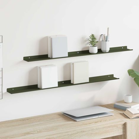 Schwebendes Regal 2 pcs Olive Grün 100 x 9 x 2,5 cm Stahl