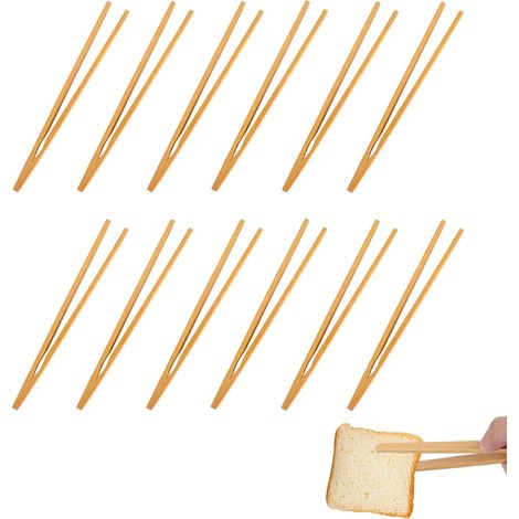 12 Pièces Pinces de Cuisine en Bambou Naturel, Pince en Bois pour Grille Pain, Pince a Cornichon en Bois, Pinces à Toast en Bambou, pour Toast, Barbecue, Buffet, Pain et Steak (1/5)