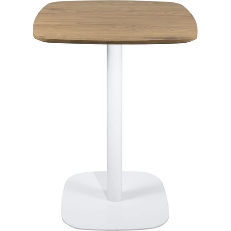 Table de bistrot de cuisine, table d'appoint, hauteur 75 cm, plateau 60 x 60 cm, pour 1 à 2 personnes, piètement fixe en métal SILA (blanc et bois) (1/4)