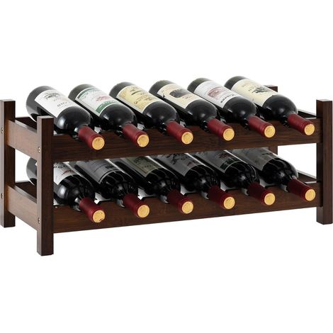 Botellero de 2 niveles 24 x 60,5 x 25 cm soporte resistente para 12 botellas estilo natural bambú marrón 200011050