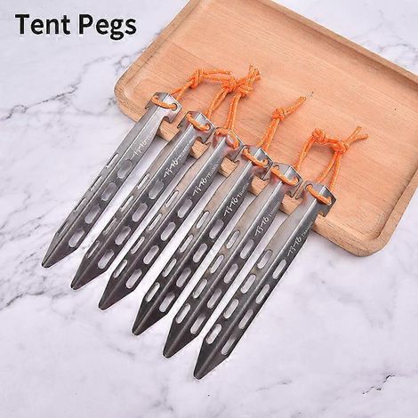 Piquets de tente légers en titane avec corde, en forme de V, pour le camping et la randonnée. Accessoires de camping et de voyage en métal inoxydable. (1/5)