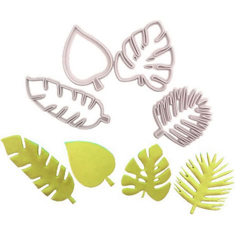 Set mit 4 tropischen, blattförmigen Ausstechformen, palmblattförmigen Fondantformen zum Dekorieren von Kuchen im Hawaii-Stil. (1/5)