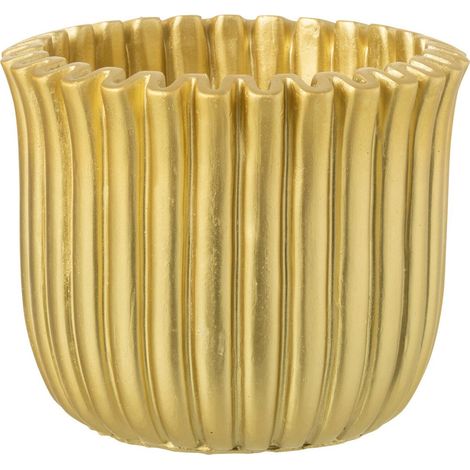 Cache-Pot Côtelé en Ciment "Mitch" 19cm Doré
