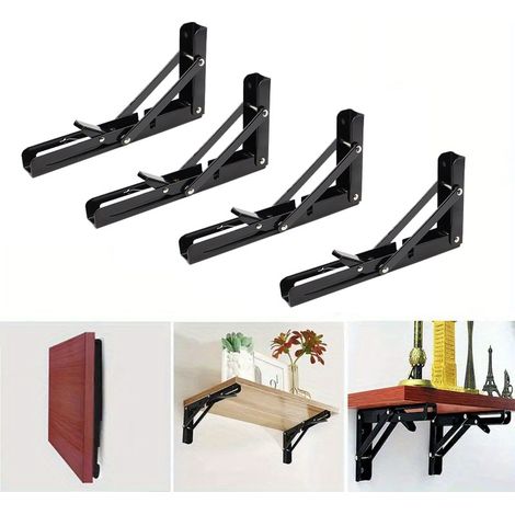 4 pièces supports d'étagère en acier inoxydable de 8 ", supports d'étagère charge maximale 220 lb support d'étagère mural pliants pliable bricolage (1/5)