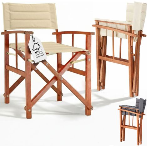 CASARIA® Sedia da regista premium legno di eucalipto certificato FSC® pieghevole imbottita braccioli tessuto lavabile capacità di carico fino a 160kg sedia giardino Cream (en), 1 (de)