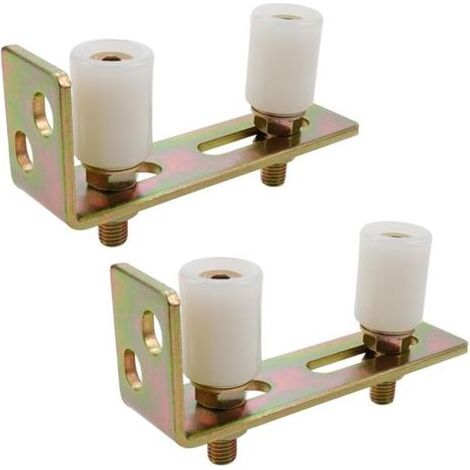 Rouleau de guidage de portail coulissant avec support de poteau en L, support d'assemblage de portail à double rouleau en nylon réglable pour portails roulants coulissants (1/5)