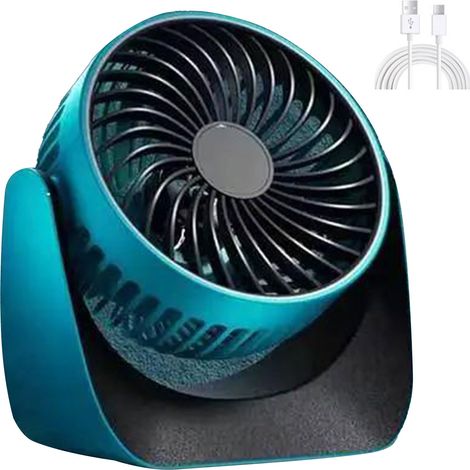 Ventilador de escritorio portátil y silencioso, recargable por USB, con rotación de 360° y 3 velocidades, ideal para el dormitorio, la oficina y para acampar al aire libre. (1/5)