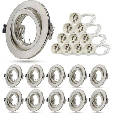 Spot Encastrable GU10 Set, 10x Cadres de Montage en Acier Inoxydable Spot encastrable Orientable 30°avec Douille GU10, Diamètre 98 mm, diamètre du trou 76-90mm (1/5)