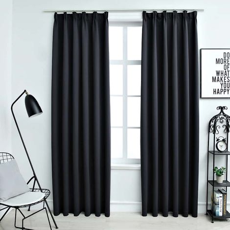 vidaXL Cortinas opacas con ganchos 2 piezas negro 140x175 cm (1/5)