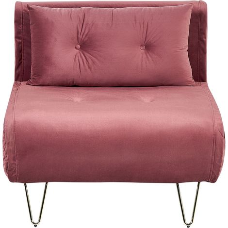Banquette Convertible 1 Place en Velours Rose et Métal Doré Canapé-Lit Vestfold
