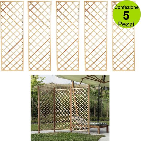 Multipack 5 pz tralicci fissi con cornice colore naturale 0,3 x h 1,80 metri in legno