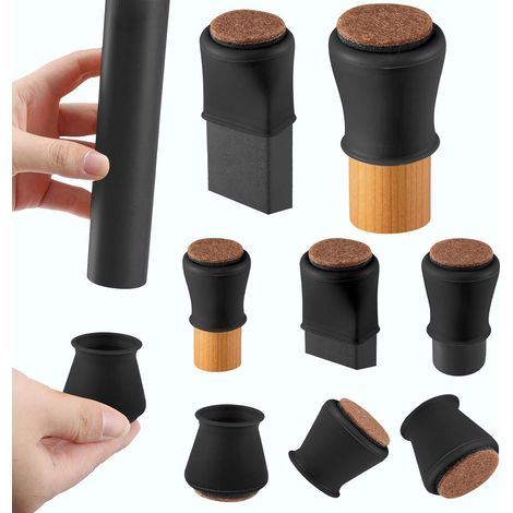 Coussinets de protection pour pieds de chaise en silicone noir avec feutre, embouts de pieds de meuble, protège-sols en silicone anti-rayures pour parquet, 16 pièces (grande taille : 3,8-5,1 cm, noir) (1/5)