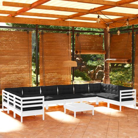 11-tlg. Garten-Lounge-Set mit Kissen Weiß Kiefernholz vidaXL (1/5)