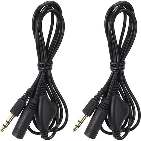 Câble D'extension Audio Résistant à l'usure Noir 3,5 Mm en Cuivre Réglage Volume par Poulie Pack de 2 Pièces Compatible Mp3 et Téléphone Portable (1/5)