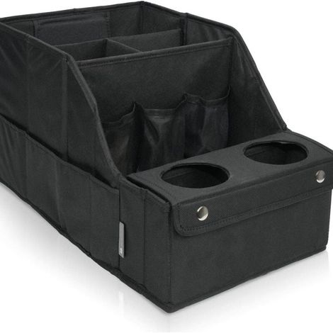 Organisateur de siège auto - Boîte de rangement - Avec porte-gobelet - Rangement arrière idéal pour les enfants et les jouets - Noir (1/4)