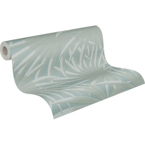 Papier peint intissé feuillage nuances vert clair menthe Tapisserie à motifs feuilles de palmier Papier peint style tropical pour salon (1/5)