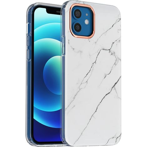 CUSTODIA PER APPLE IPHONE 12/12 PRO RETRO IN MARMO CORNICE FOTOCAMERA ORO A2172 (1/5)