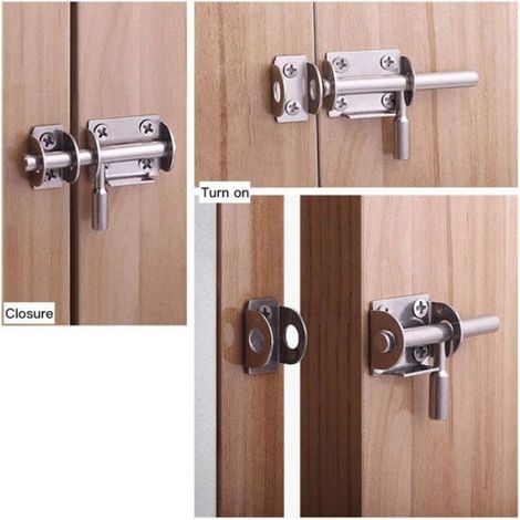 Mini verrou coulissant inox - 8 pièces, 65mm sécurité - Pour salle bain, porte bois, animal Cuneary (1/5)