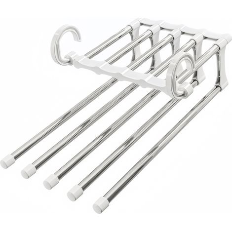 Cintre Magique Polyvalent 5-en-1 en Acier Inoxydable pour Armoire, Étagère à Pants, Support de Rangement Multifonctionnel pour Vêtements, Robuste et Antirouille (1/4)