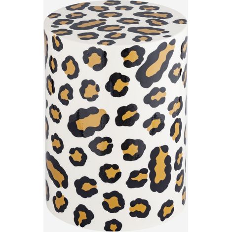 Tavolino da divano in acciaio smaltato, motivo leopardo, 46cm (1/5)