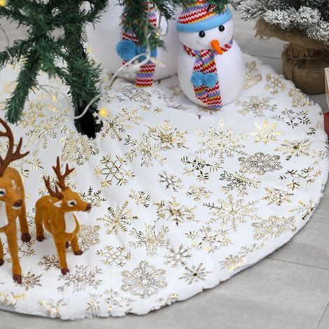 Jupe de sapin de Noël à sequins 78 cm, 90 cm, 122 cm. Jupe de sapin de Noël haut de gamme en fourrure de lapin brodée de sequins, décoration de sapin de Noël, jupe de sapin à flocons de neige dorés 15