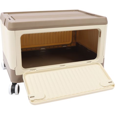 Boîte de rangement pliable avec couvercle et roulettes en PP, empilable et utilitaire, avec poignée, pour vêtements, livres, snacks, chaussures, courses, café. (1/5)