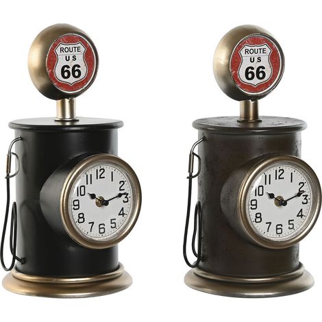 Horloge de table Home ESPRIT Noir Doré Métal polypropylène Vintage 17 x 18 x 34,5 cm (2 Unités) (1/4)
