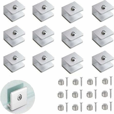 Tigrezy 12-teiliges Glasklemmen-Set, verstellbare Glastrennwandhalterung, 6-8 mm Glaswandregalhalterung, Aluminium-Regalhalterungen, für Badezimmer, Balkon (mit Schrauben)