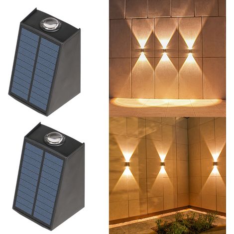 Applique solaire extérieure en 2 parties, éclairage d'ambiance décoratif pour cour et jardin, applique murale étanche, éclairage par le haut et par le bas - lumière chaude (1/5)
