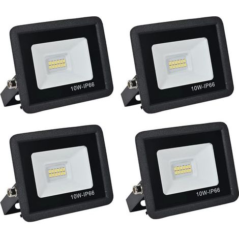 Projecteur LED Exterieur,10W 1000LM Spot LED Extérieur,3500K Lumière Extérieure,IP66 Etanche Eclairage de Sécurité,pour Jardins,Garages,Cours,Parkings,Chantiers,etc(Blanc chaud-4pcs,10W)