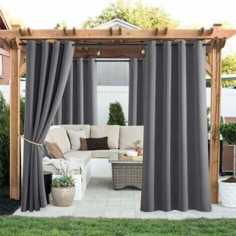 Tenda per pergola - Set di 2 tende da esterno isolanti, oscuranti, impermeabili, per giardino, con occhielli, L 132 x H 213 cm, grigio (1/3)