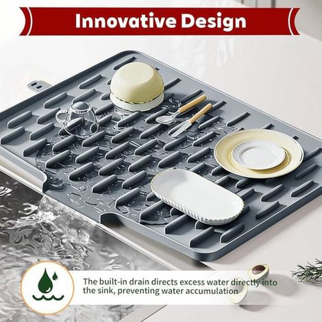 Tapis Egouttoir Silicone avec Sortie de Drainage 40x30cm Tapis égouttoir Vaisselle Cuisine,Egouttoir Evier,pliable pour (1/5)
