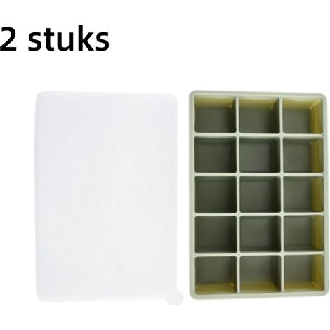 Lot de 2 moules à glaçons verts 17x11x3,5 cm, 15 compartiments, couvercle étanche, résistants, vaisselle. (1/5)