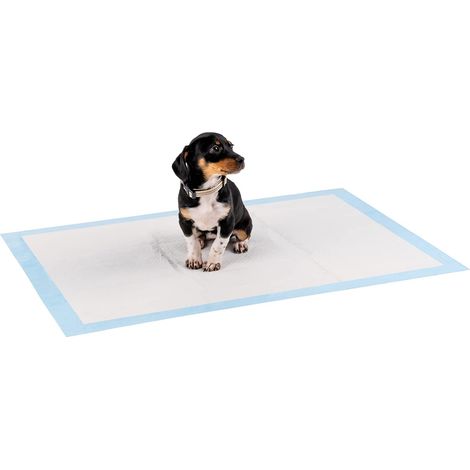 lionto Tappetini per cuccioli e cani, pads di allenamento a 6 strati con strisce adesive, 100 pezzi 60x90 cm, impermeabili grazie all'alta capacità di assorbimento per animali incontinenti, blu/bianco (1/5)