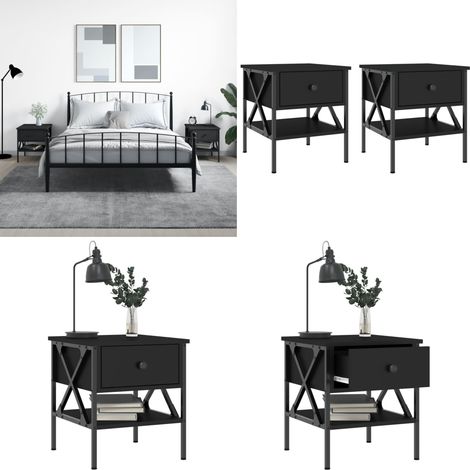 Nachttische 2 Stk. Schwarz 40x42x45 cm Holzwerkstoff - Industrieller Nachttisch - Holzwerkstoff Nachttisch - Schwarzer Nachttisch - Nachttisch Set - Wohnzimmer Möbel - Home & Living (1/5)