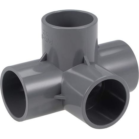 4-Way Elbow PVC Pipe Fitting Furniture Grade 32mm T-Angle Fittings Gray 10Pcs (1/4)