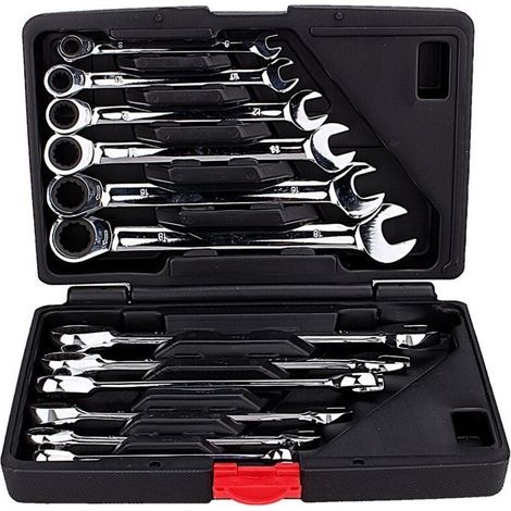 Kit de clés fixes à cliquet 12 pièces 8-19mm – Angle de retour 5° – Embout 72 dents – Chrome vanadium pour zones difficiles d'accès (1/5)