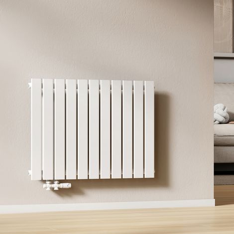 EMKE Radiateur Eau Chaude Mural en Acier, Radiateur Panneau Plat Monocouche, Installation Murale, Connexion Latérale G1/2, 618W, Blanc 63×85 cm