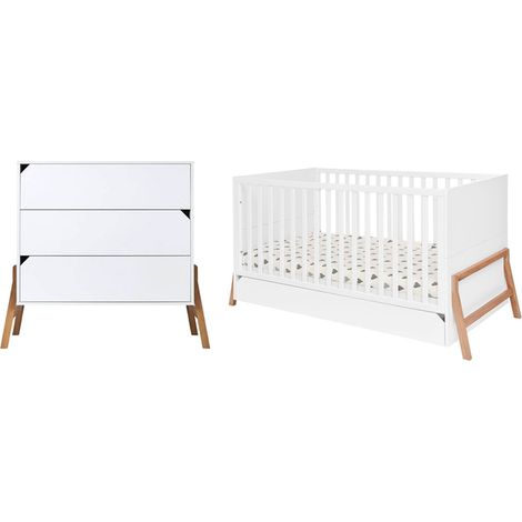 Mitwachsendes Bett 70x140 und Kommode mit 3 Schubladen Bellamy Lotta Weiß