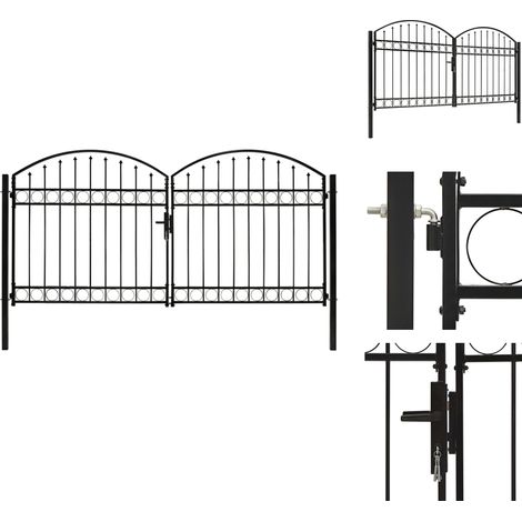 Gartentore - Living Zauntor Doppelflügel Gewölbte Spitze Stahl 300 x 125 cm Schwarz (1/5)