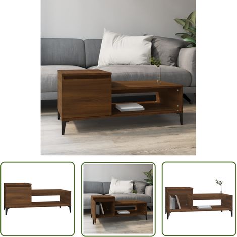 The Living Store Table basse Chêne marron 100x50x45 cm Bois d'ingénierie - Table Basse - Meuble Salon - Table D'appoint - Rangement - Design Moderne (1/5)
