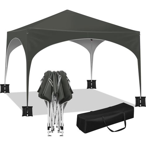WOLTU Gazebo da giardino 3x3m Grigio +Set di 4 Sacchi di Sabbia