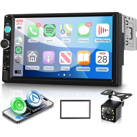 Autoradio 1 Din avec Carplay Android Auto sans Fil, 7 Pouces IPS HD Écran Tactile Poste Radio Voiture Soutien Bluetooth Radio FM EQ USB/TF/AUX Mirror Link SWC Caméra de Recul (1/5)