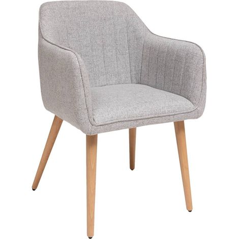Atmosphera – Fauteuil de table avec accoudoirs en polyester gris chiné – Pieds en bois de hêtre – Dossier ergonomique incliné – Dimensions L. 57 x P. 60 x H. 83,5 cm (1/5)