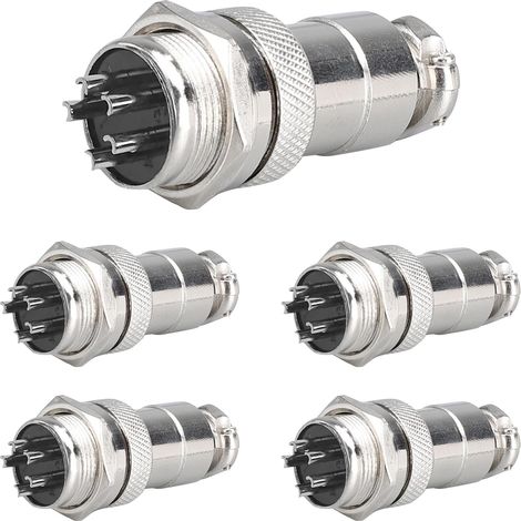 Lot de 5 Connecteurs GX16 5 Broches - Métal Robuste - Montage Panneau 250V 5A - Aviation Industrie - Diamètre 16mm (1/5)