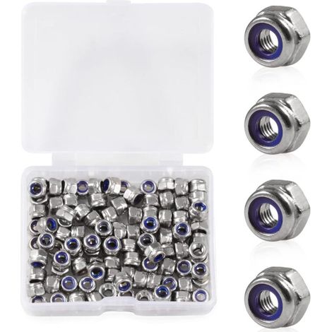 Lot de 100 Écrous de Verrouillage M3 x 0,5 mm en Nylon - Écrou Autobloquant en Acier Inoxydable 304 - Hexagonal Avec Boîte de Rangement pour Rondelles (1/5)