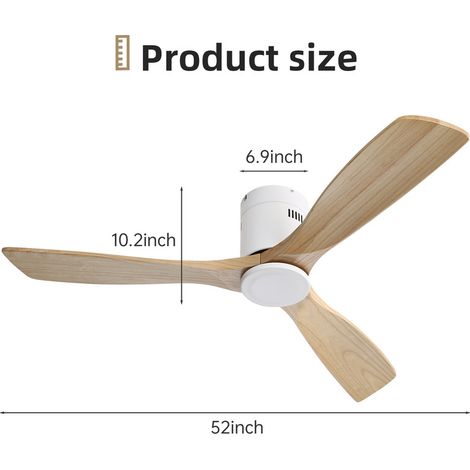 Ventilateur de plafond Sofucor CC - 3 pales en bois - Moteur réversible silencieux - Télécommande - Sans lumière - 132 cm - Blanc-jaune — vue 4