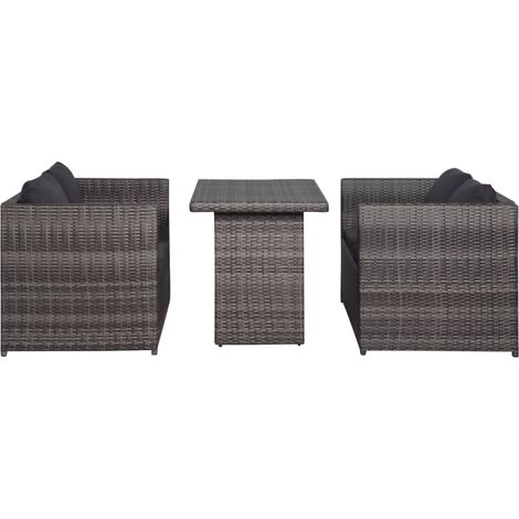 Maison Exclusive - 3-tlg. Bistro-Set mit Auflagen Poly Rattan Gra