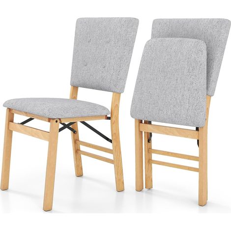 COSTWAY Lot de 2 Chaise Pliante Salle a Manger, Chaise de Cuisine Bois, Dossier Siège Rembourré, Pieds en Bois de Caoutchouc, Gain de Place, pour Salon, Restaurant (Naturel) (1/5)