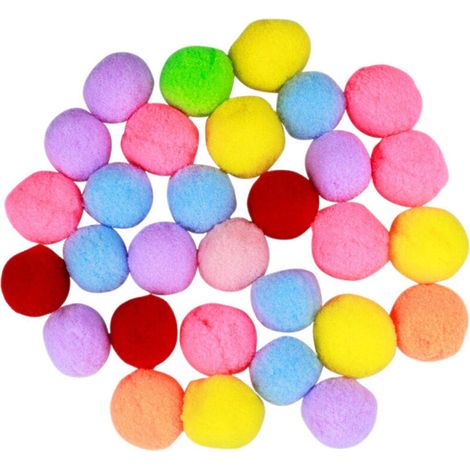 Lot de 30 balles en peluche colorées pour chat, avec pompons et élastique, pour jouer avec votre animal de compagnie (couleurs assorties). (1/5)